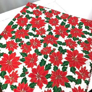 Poinsettia Red  Gold Christmas Print Cotton Blend 2 Yards x60"
